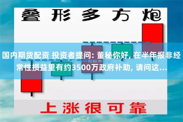 国内期货配资 投资者提问: 董秘你好, 在半年报非经常性损益里有约3500万政府补助, 请问这...